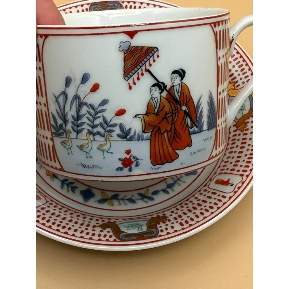 Chinese Imari La Dame Au Parasol 1 Porcelain Cup & Saucer Hand Painted China HTF